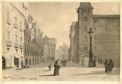 Pencil and Gray Wash on Paper by Lluís Rigalt